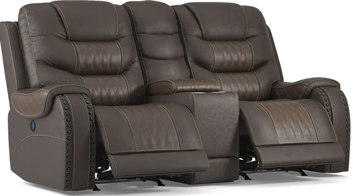 Headliner Brown Leather 7 Pc Dual Power Reclining Living Room