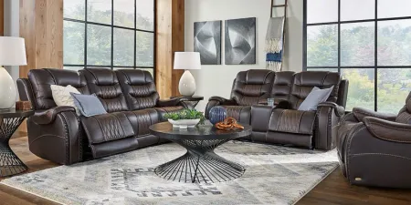 Headliner Brown Leather 7 Pc Dual Power Reclining Living Room