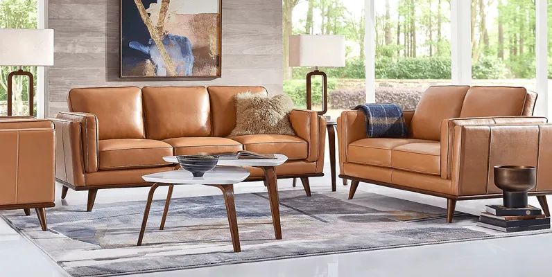 Cassina Court Caramel Leather 3 Pc Living Room