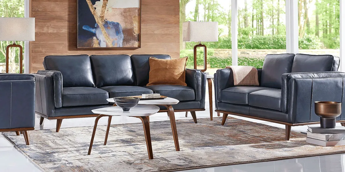 Cassina Court Navy Leather 3 Pc Living Room