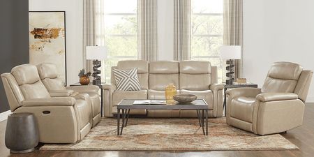 Orsini Beige Leather 8 Pc Dual Power Reclining Living Room