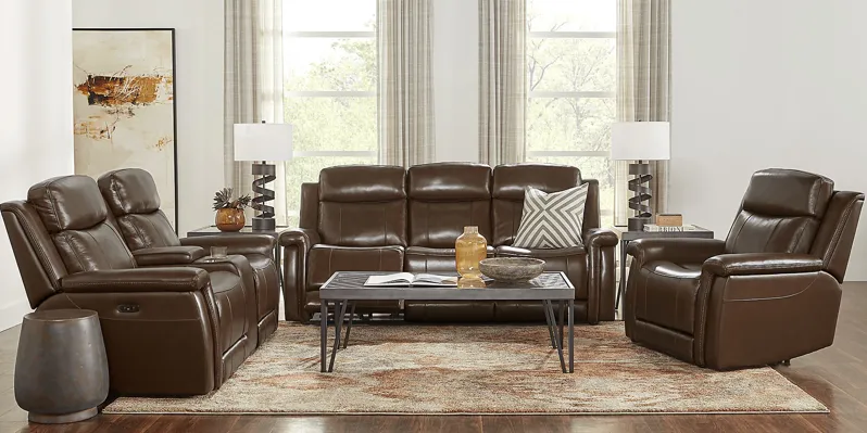 Orsini Brown Leather 8 Pc Dual Power Reclining Living Room