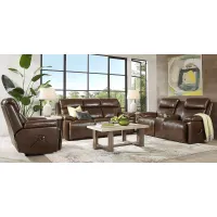 Barolo Brown Leather 5 Pc Triple Power Reclining Living Room with Massage and Heat
