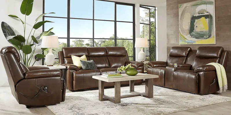 Barolo Brown Leather 5 Pc Triple Power Reclining Living Room with Massage and Heat