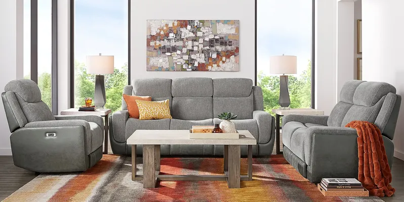 State Street Gray 7 Pc Living Room with Dual Power Reclining Sofa