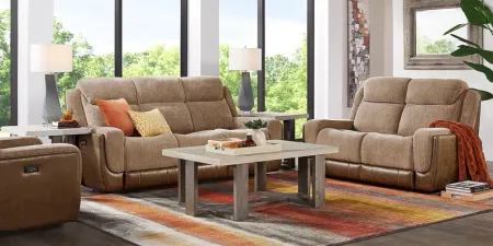 State Street Camel 7 Pc Living Room with Dual Power Reclining Sofa