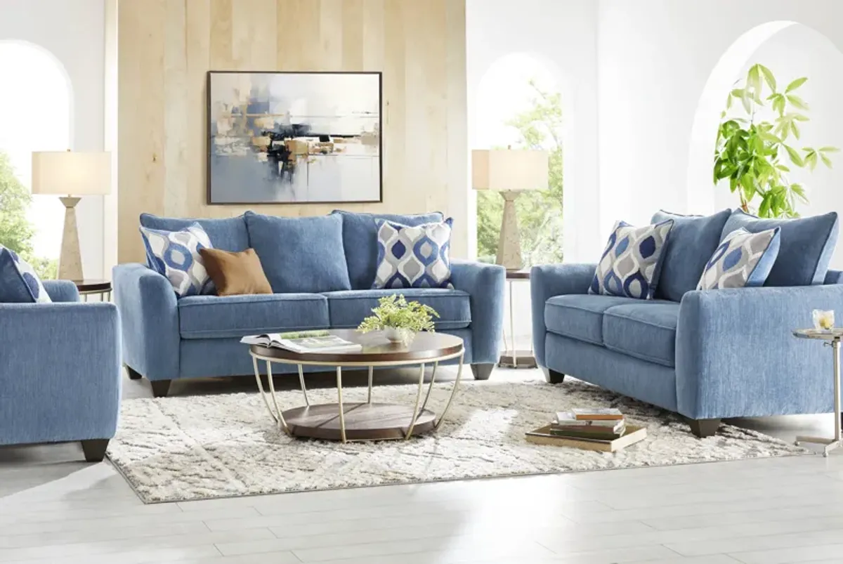 Dennin Heights Blue 7 Pc Living Room with Sleeper Sofa