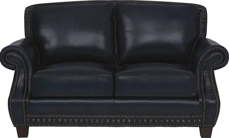 Calvano Blue Leather Loveseat