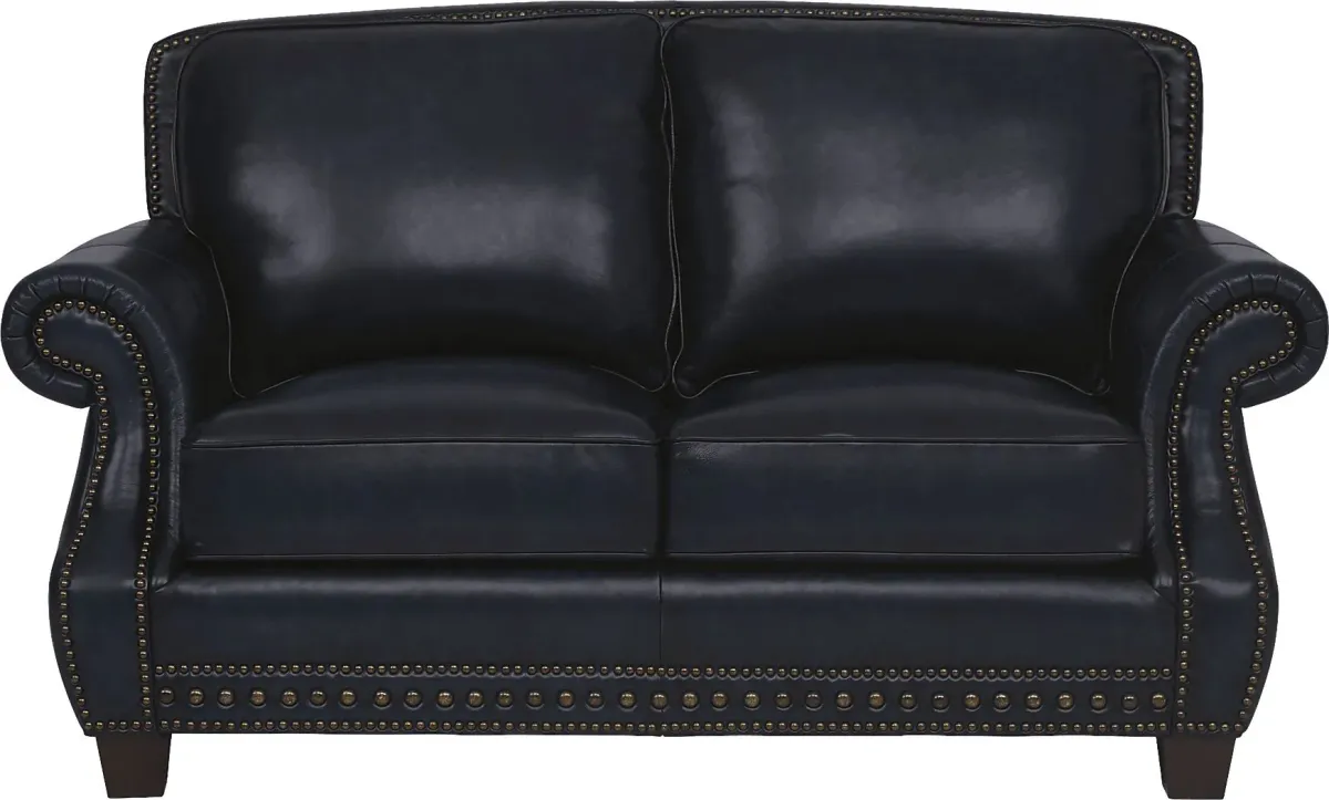Calvano Blue Leather Loveseat