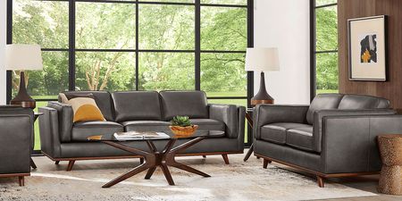 Duluth Gray Leather 3 Pc Living Room