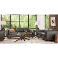 Duluth Gray Leather 3 Pc Living Room