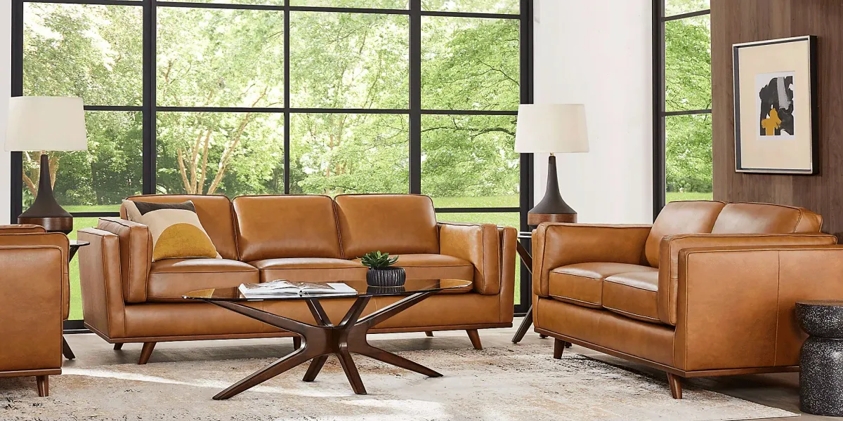 Duluth Caramel Leather 3 Pc Living Room