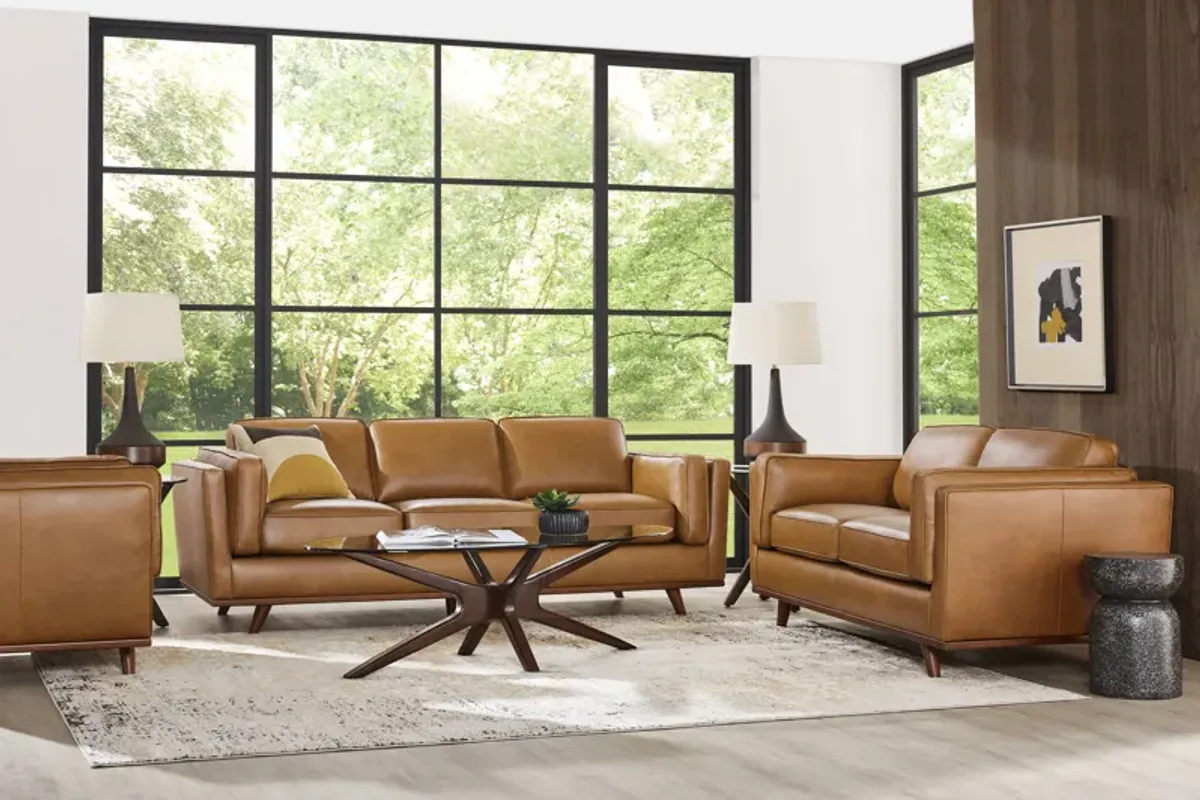 Duluth Caramel Leather 3 Pc Living Room