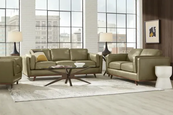 Duluth Olive Leather 3 Pc Living Room