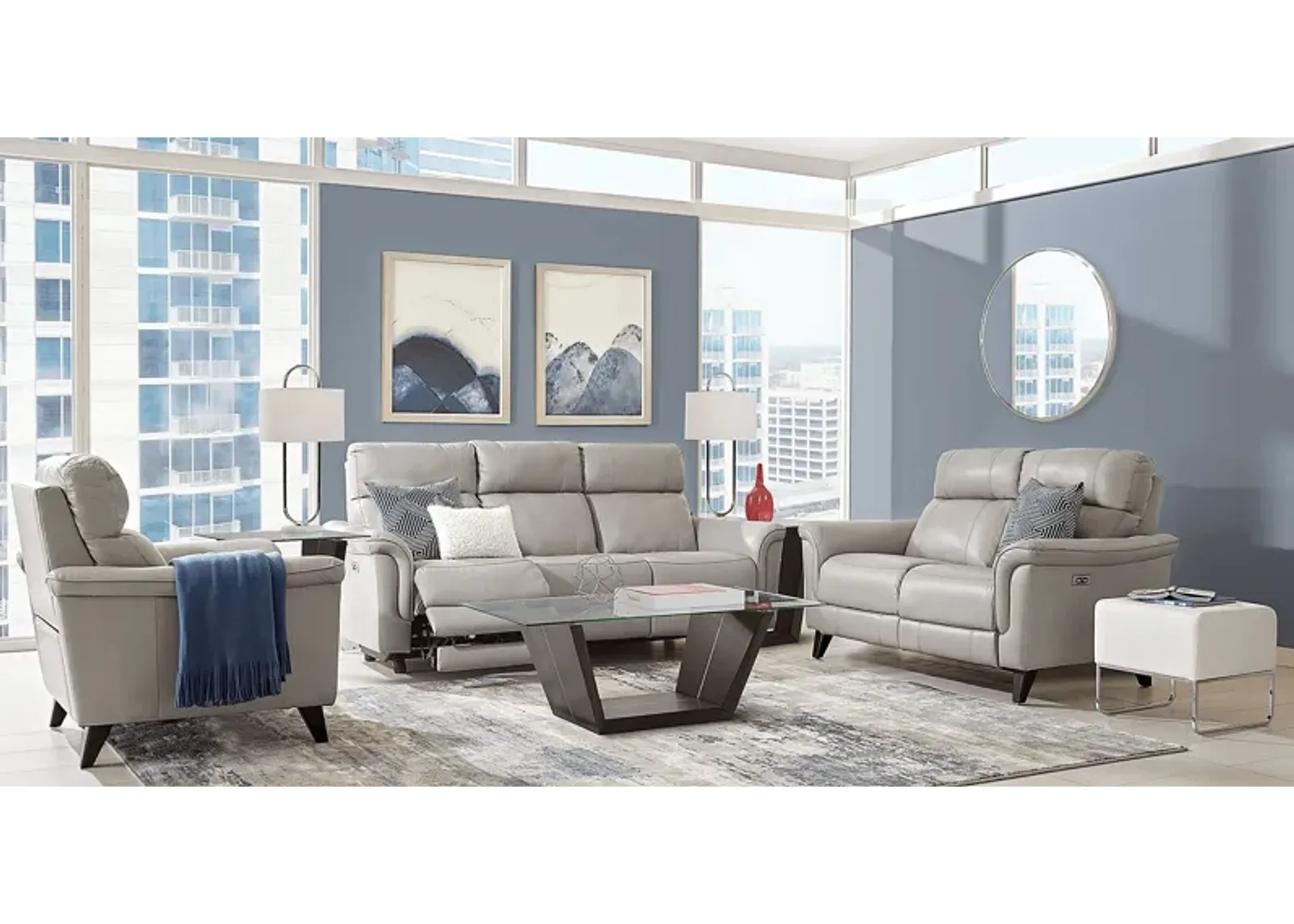 Avezzano Stone Leather 2 Pc Living Room with Dual Power Reclining Sofa