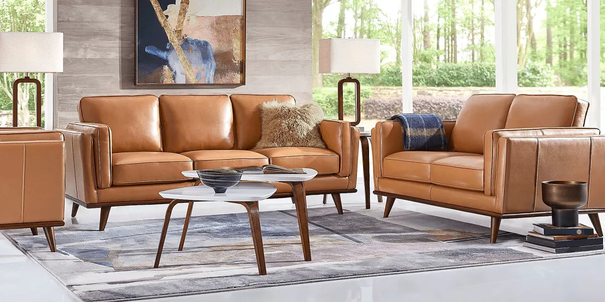 Cassina Court Caramel Leather Loveseat