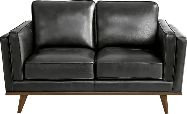 Cassina Court Black Leather Loveseat