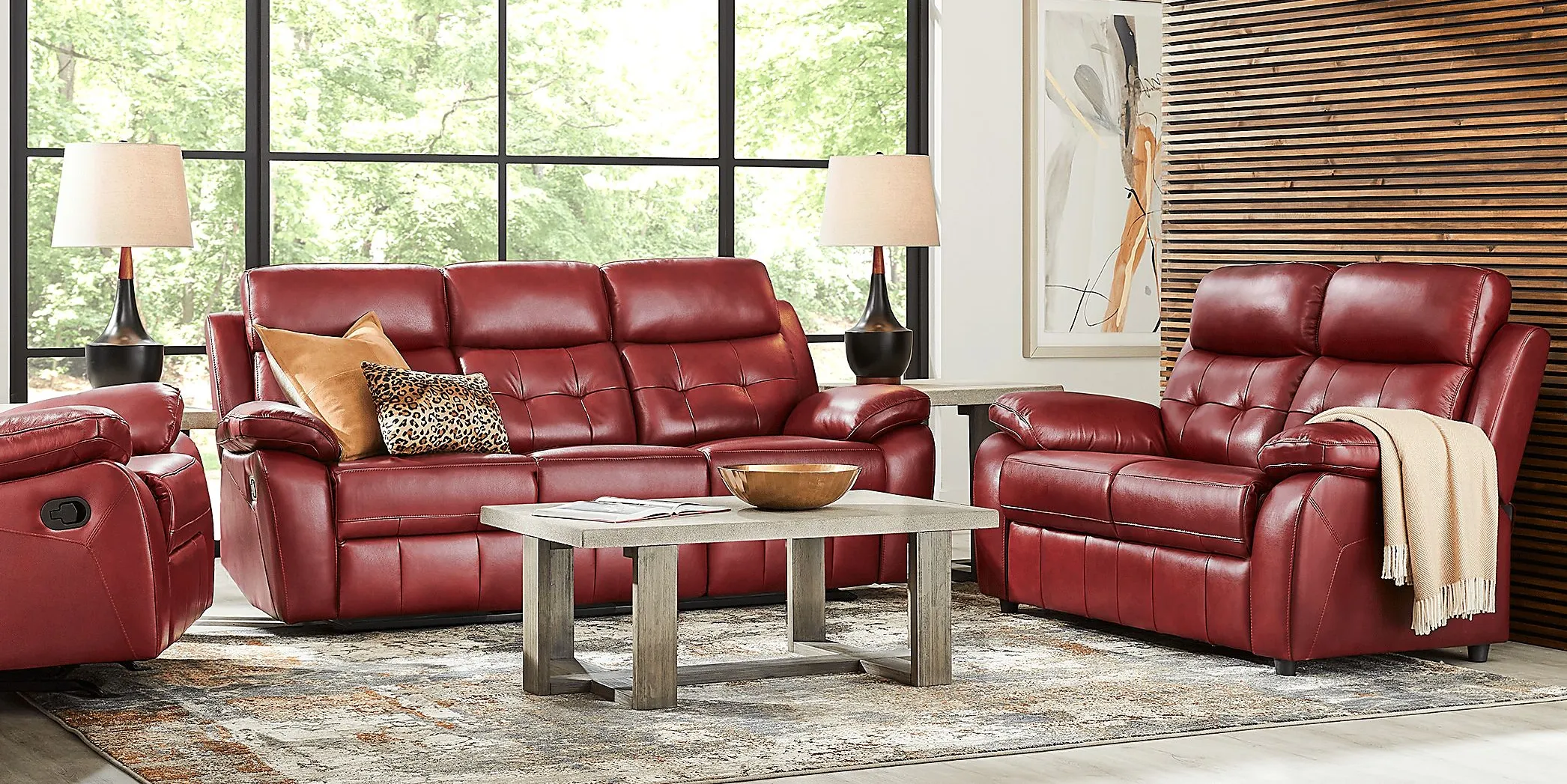 Antonin Red Leather 5 Pc Living Room with Reclining Sofa