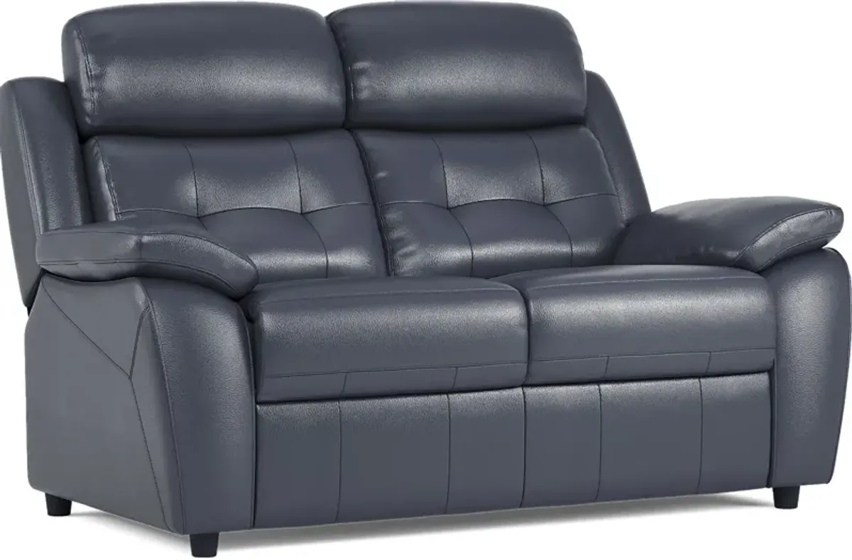 Antonin Blue Leather 5 Pc Living Room with Reclining Sofa