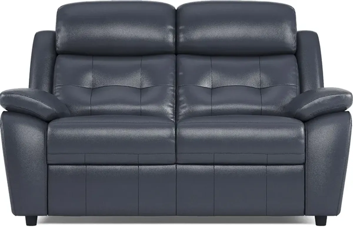 Antonin Blue Leather 5 Pc Living Room with Reclining Sofa