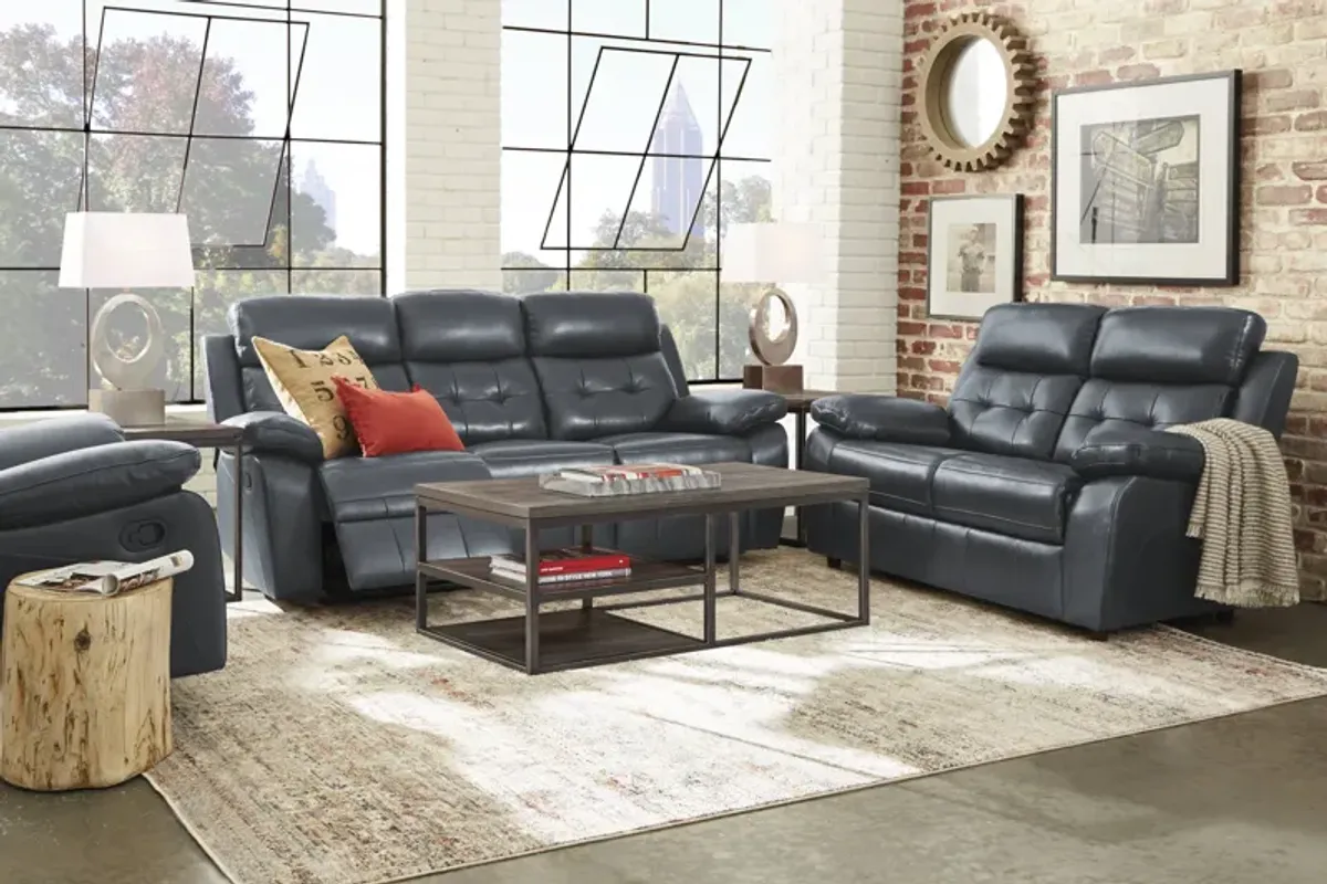 Antonin Blue Leather 5 Pc Living Room with Reclining Sofa
