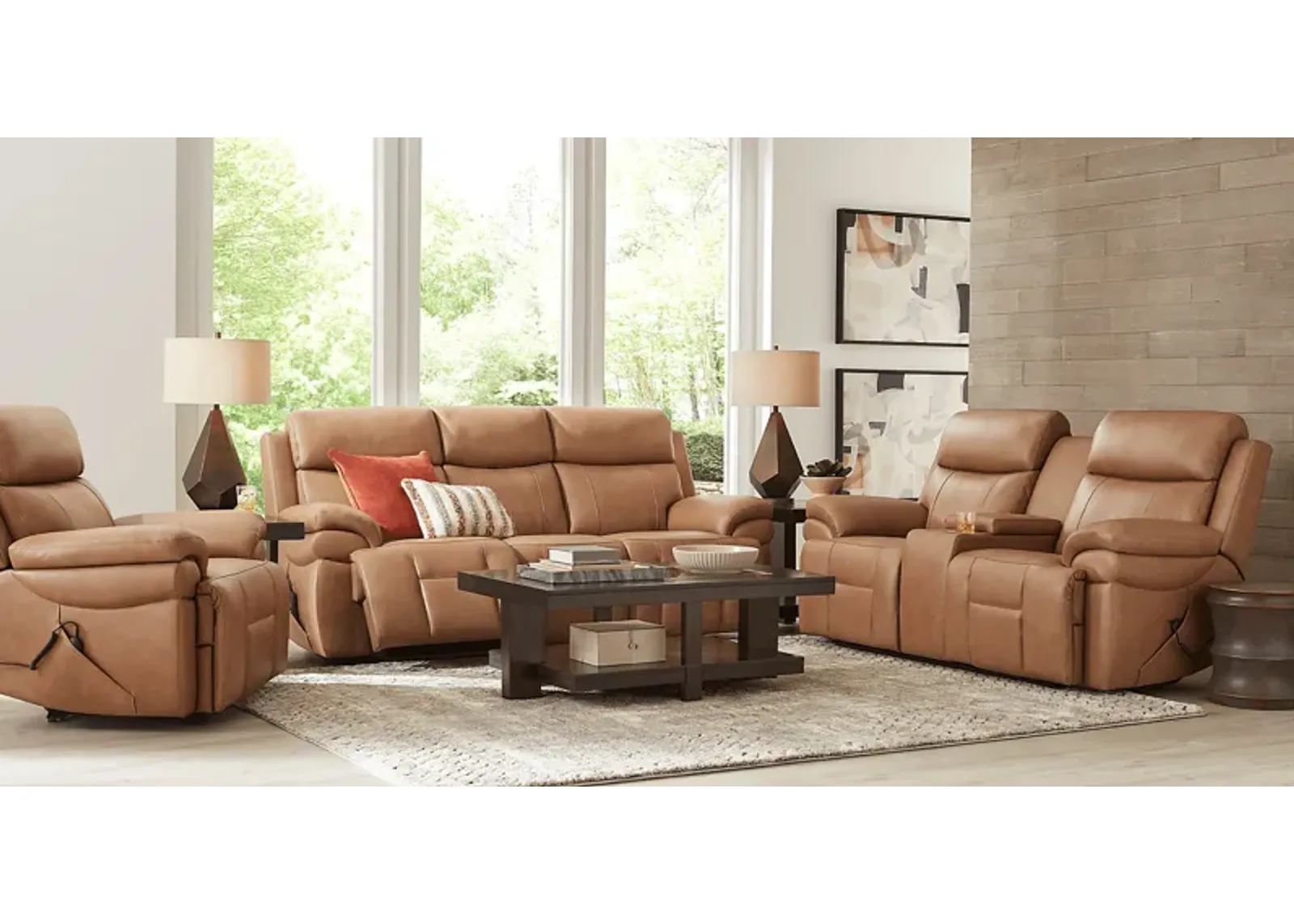 Eastmann Saddle Leather 5 Pc Triple Power Reclining Living Room with Air Massage