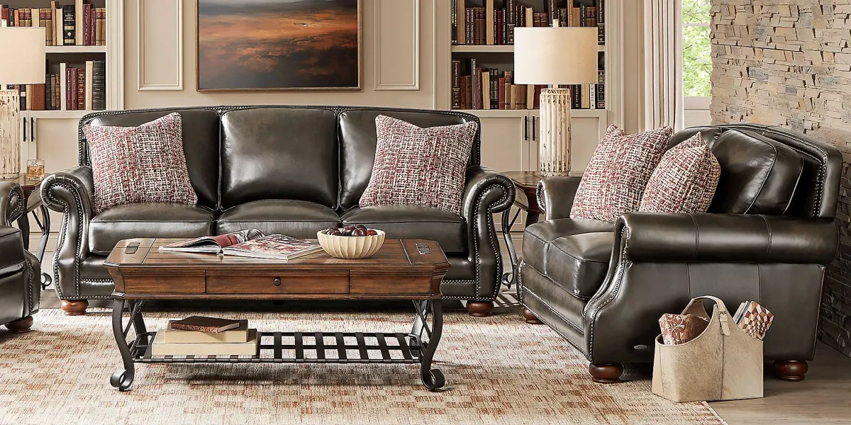 Calvano Lane Gray 7 Pc Leather Living Room with Gel Foam Sleeper Sofa