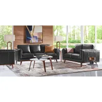 Cassina Court Black Leather 6 Pc Living Room