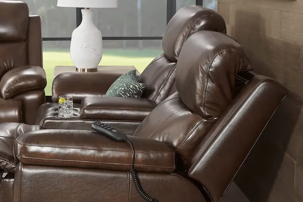 Barolo Brown Leather 3 Pc Triple Power Reclining Living Room with Massage and Heat