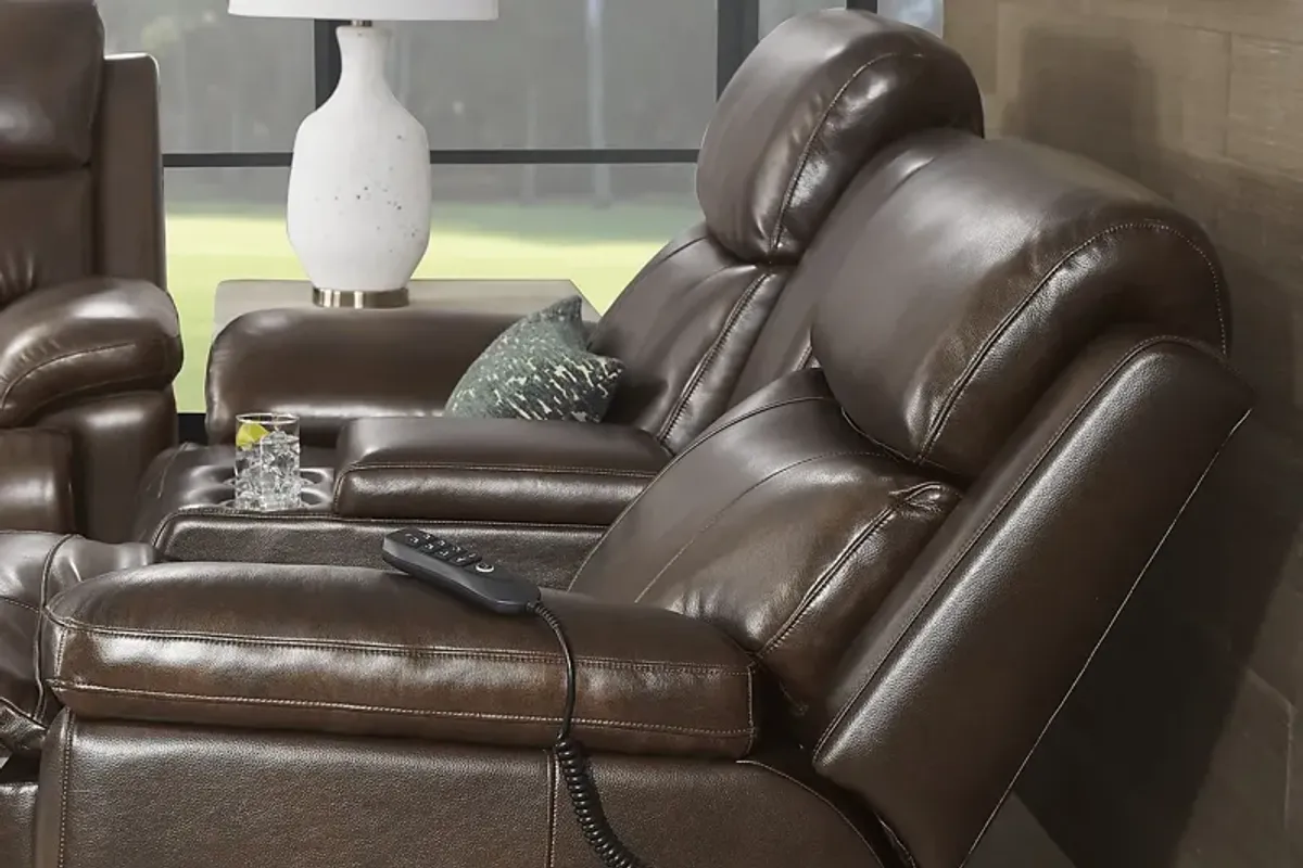 Barolo Brown Leather 3 Pc Triple Power Reclining Living Room with Massage and Heat