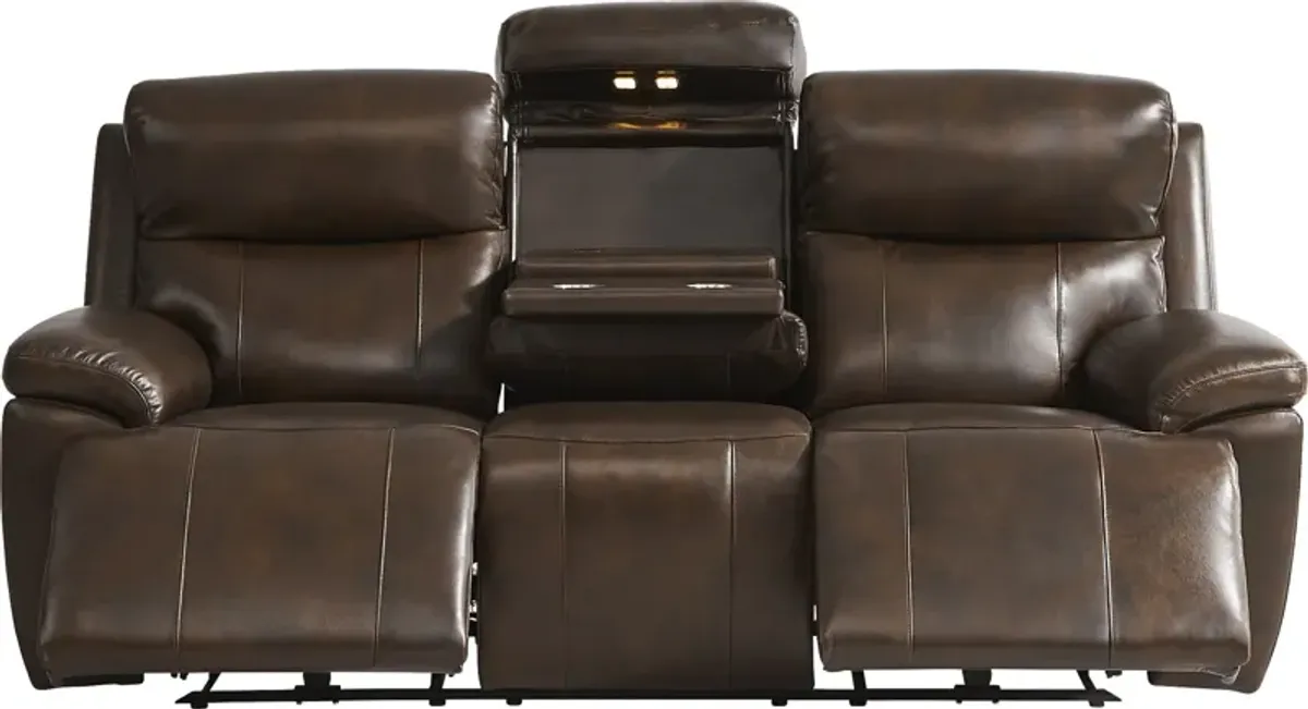 Barolo Brown Leather 3 Pc Triple Power Reclining Living Room with Massage and Heat