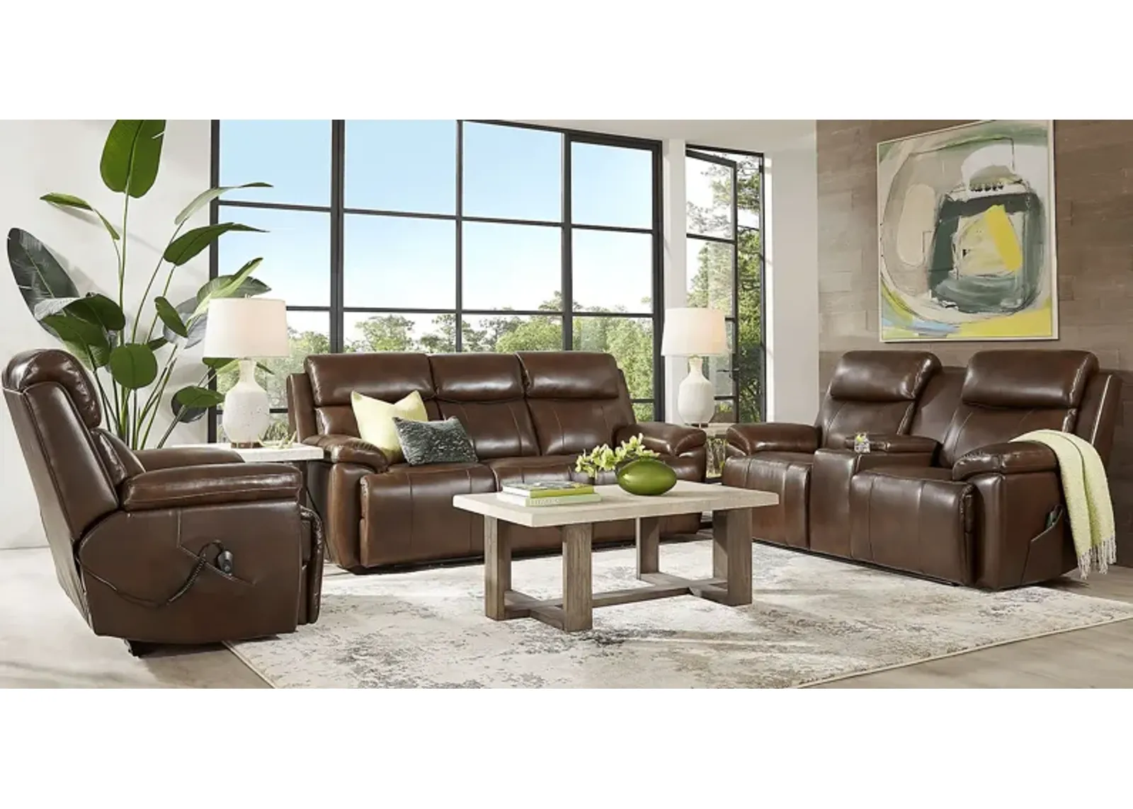 Barolo Brown Leather 3 Pc Triple Power Reclining Living Room with Massage and Heat