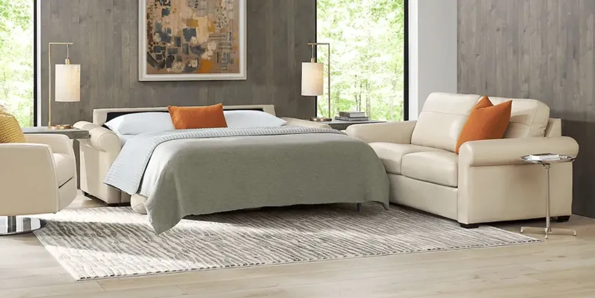 Parker Cream Leather 2 Pc Living Room with Sleeper Loveseat