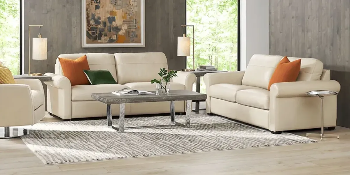 Parker Cream Leather 2 Pc Living Room with Sleeper Loveseat