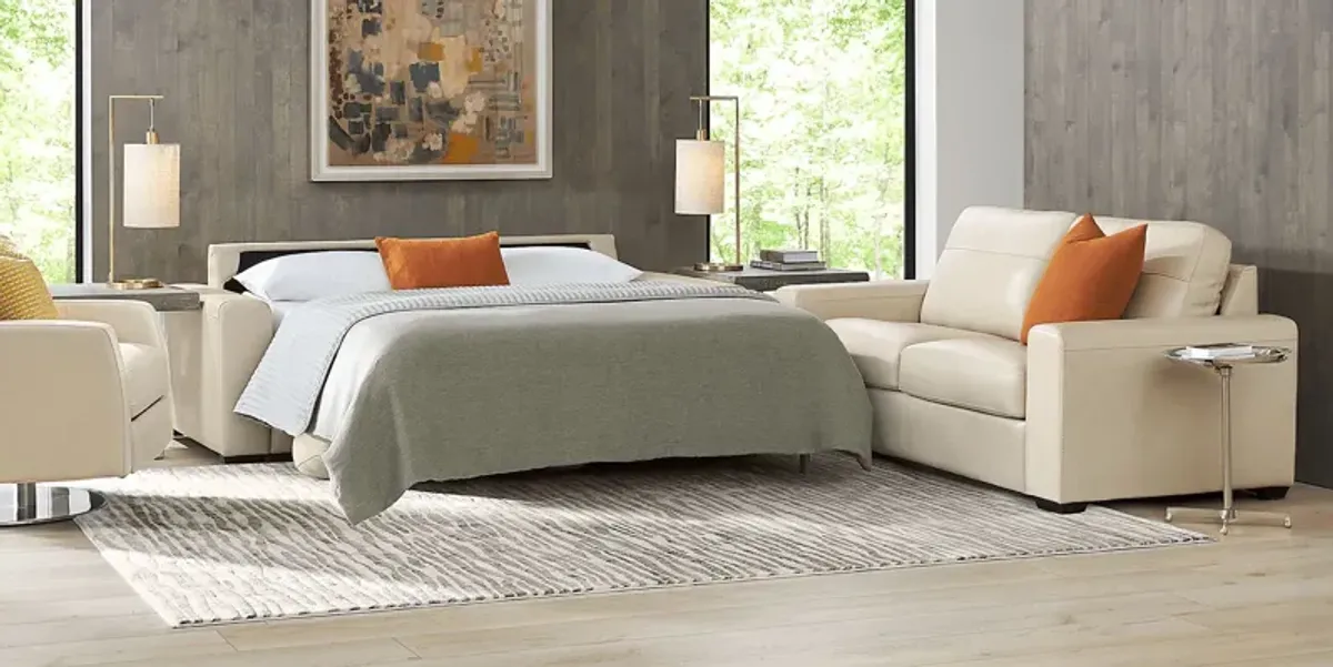 Parker Cream Leather 2 Pc Living Room with Sleeper Loveseat