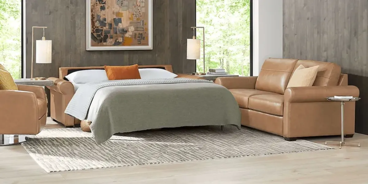 Parker Saddle Leather 2 Pc Living Room with Sleeper Loveseat