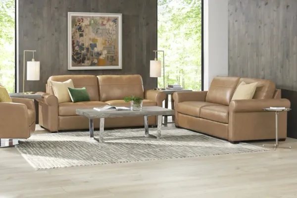 Parker Saddle Leather 2 Pc Living Room with Sleeper Loveseat