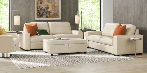 Parker Cream Leather 7 Pc Living Room with Sleeper Sofa