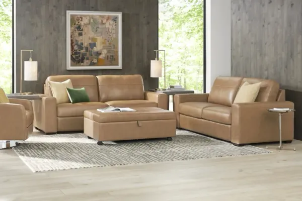 Parker Saddle Leather 7 Pc Living Room with Sleeper Sofa
