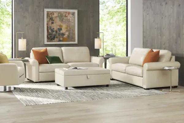 Parker Cream Leather 7 Pc Living Room with Sleeper Loveseat