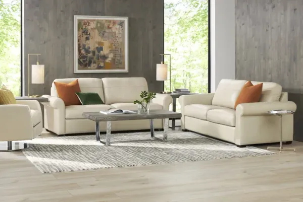 Parker Cream Leather 8 Pc Living Room with Sleeper Sofa