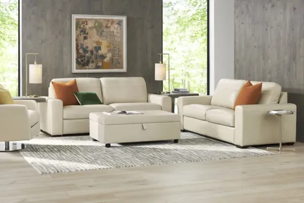 Parker Cream Leather 7 Pc Living Room with Sleeper Loveseat