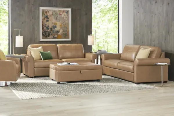 Parker Saddle Leather 7 Pc Living Room with Sleeper Loveseat