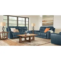 Italo Blue Leather 5 Pc Living Room with Reclining Sofa