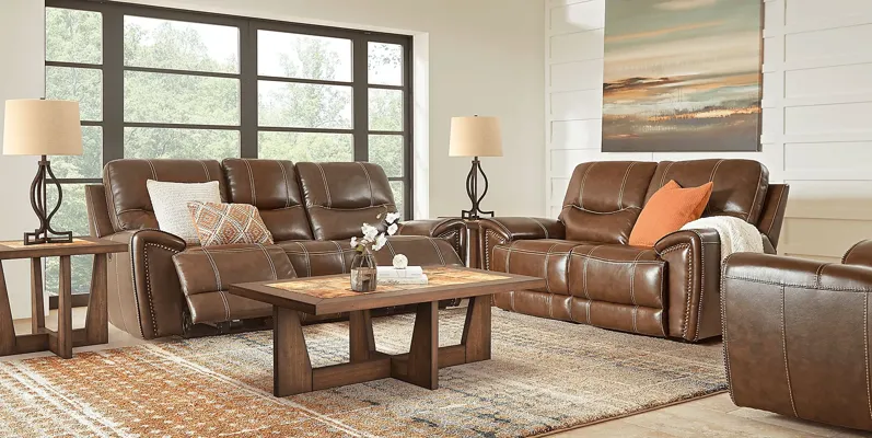 Italo Brown Leather 5 Pc Living Room with Reclining Sofa