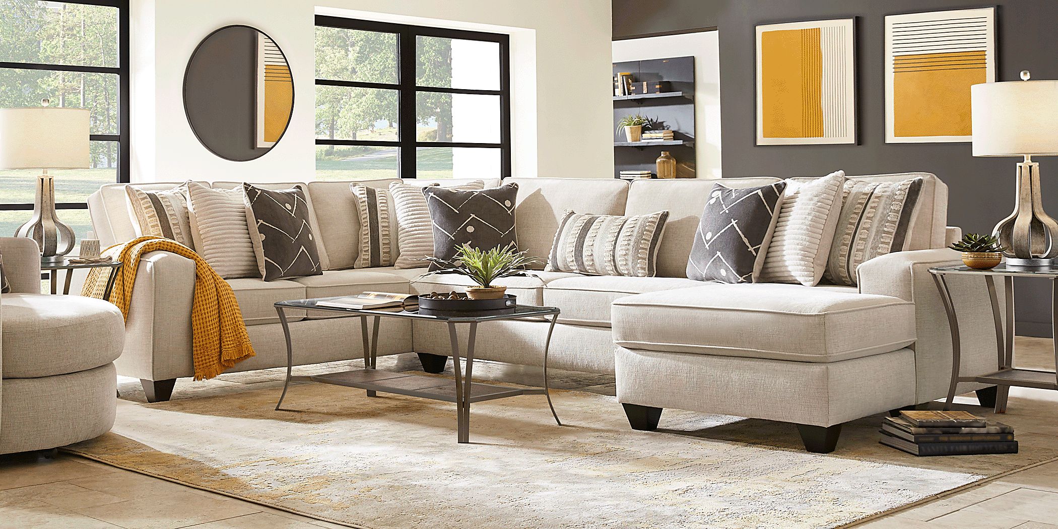 Aberlin Court Beige 6 Pc Sectional Living Room