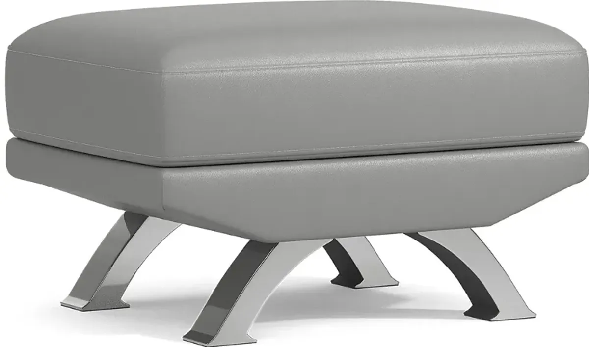 Zamora Gray Leather Ottoman