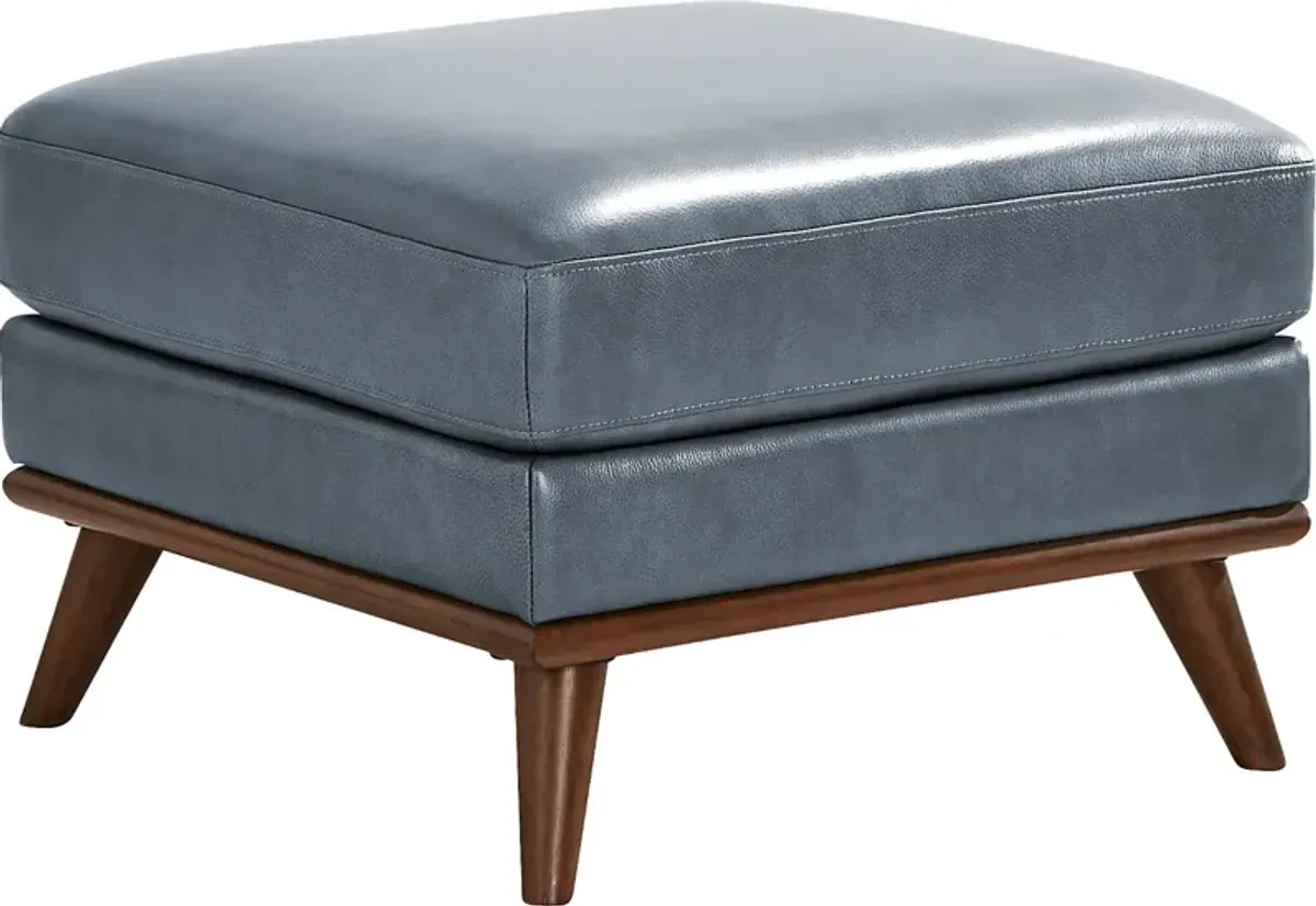 Greyson Blue Leather Ottoman