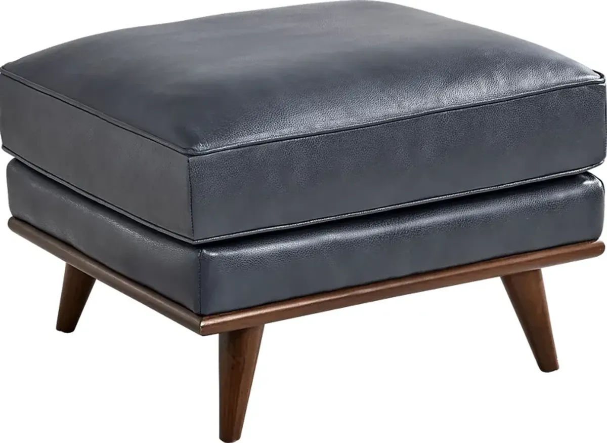 Cassina Court Navy Leather Ottoman