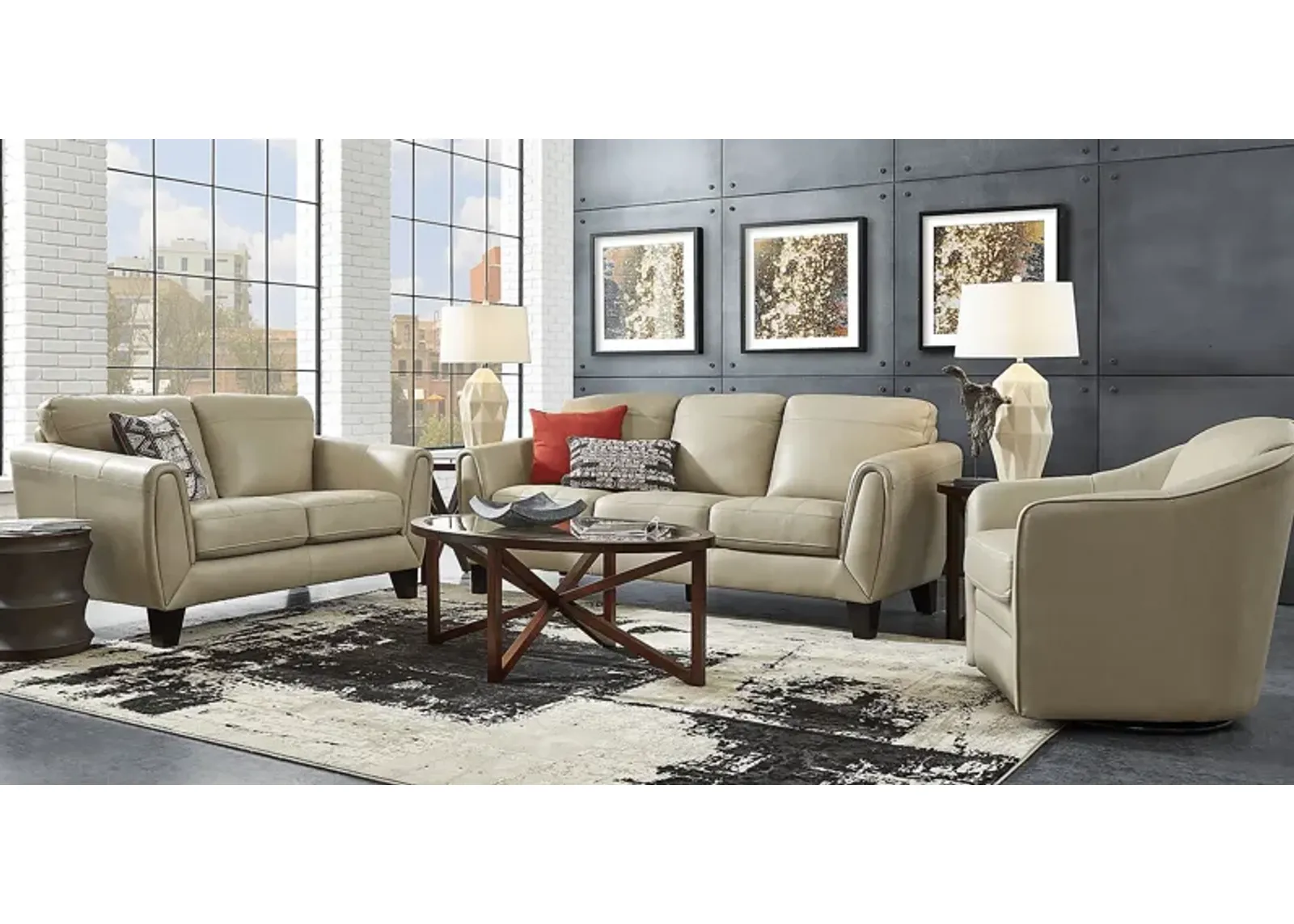 Livorno Lane Stone Leather 7 Pc Living Room